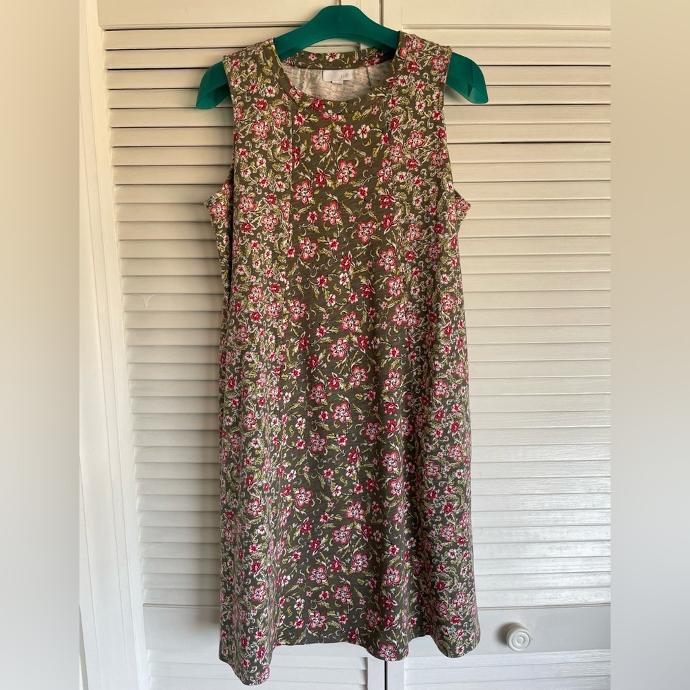 J Jill Sleeveless Floral Cotton Dress with Gathered Detail in back